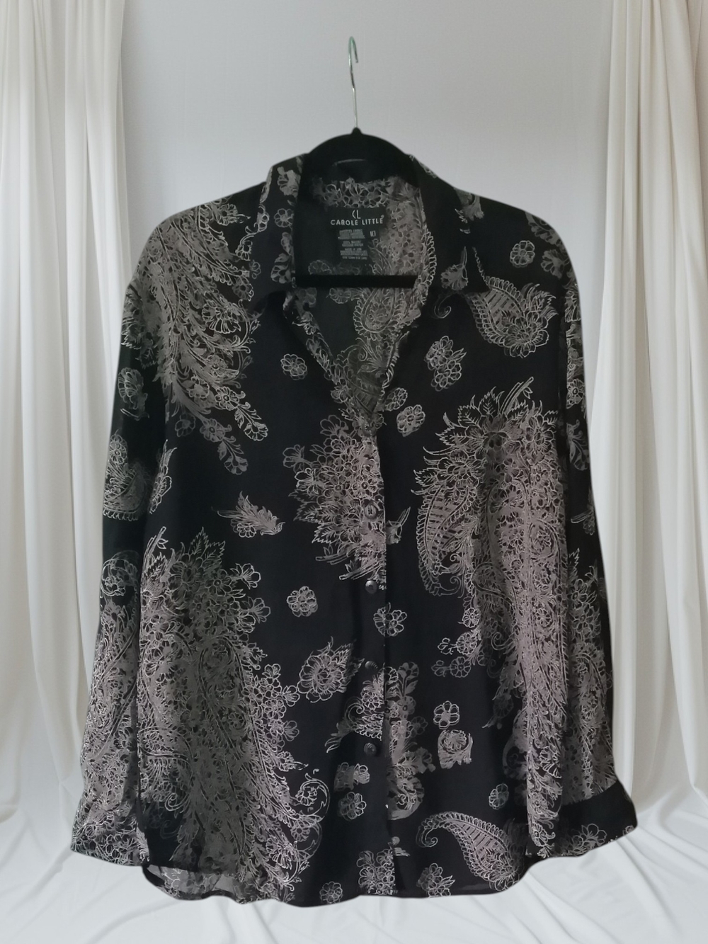 Carole Little Black & Cream Paisley Button-Up Blouse